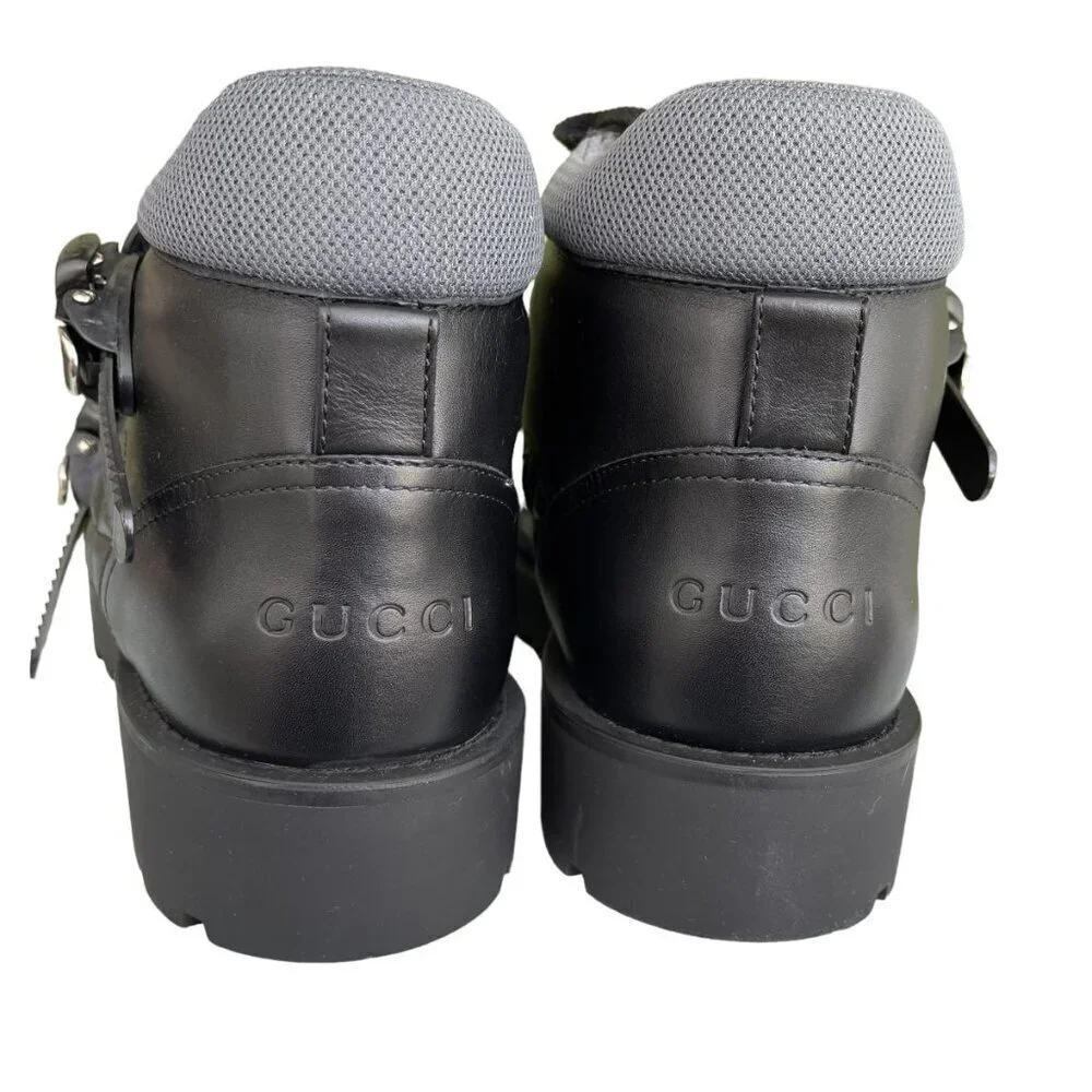 Gucci 718665 Black Leather Quebec Hi-top Calf Men's Sneakers‎ Shoe, Sz G10